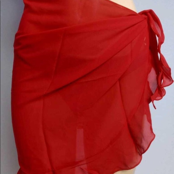 Zuliana red ruffle trim beach cover up/sarong Made in USA New With Tags - Picture 1 of 1